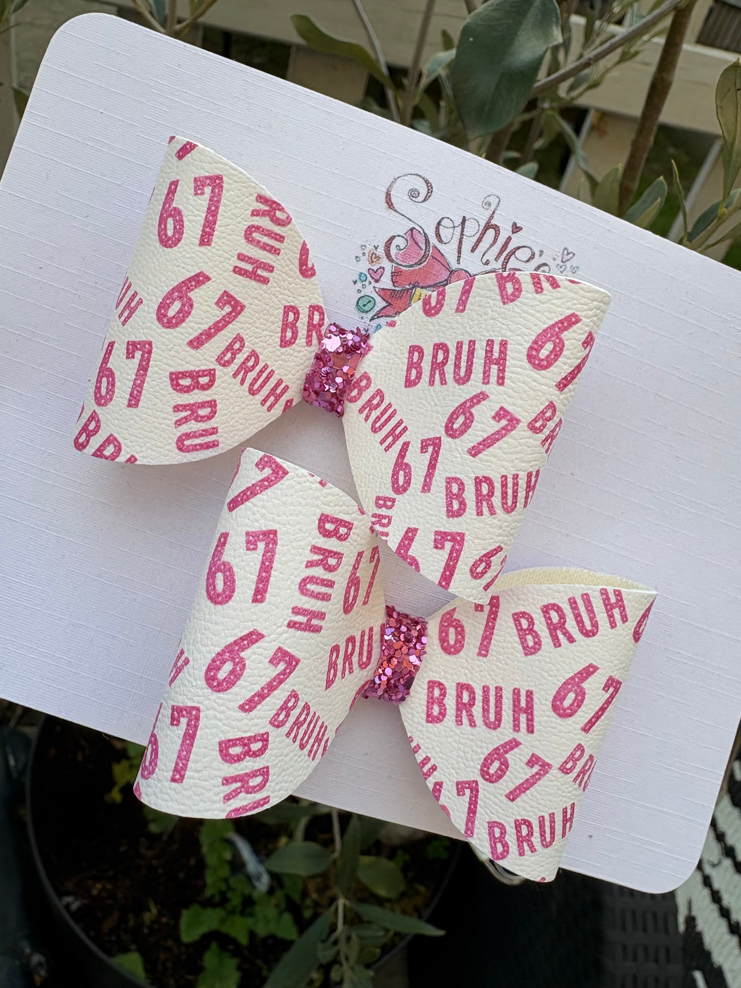 Pink ‘Six Seven’ 2.5inch Pigtail Bows