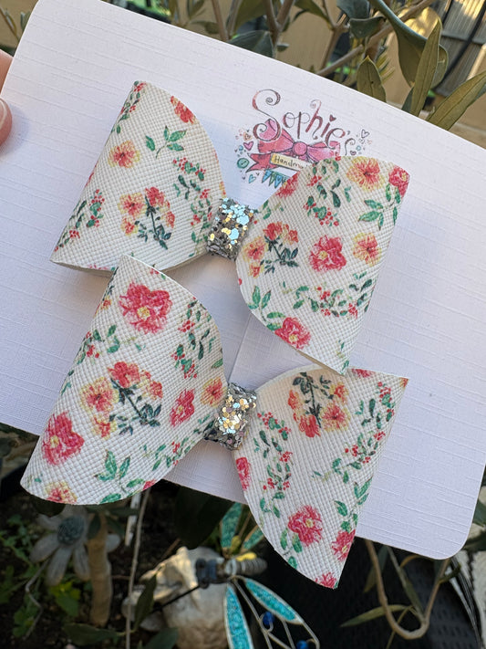 Spring Floral Pigtail Bows