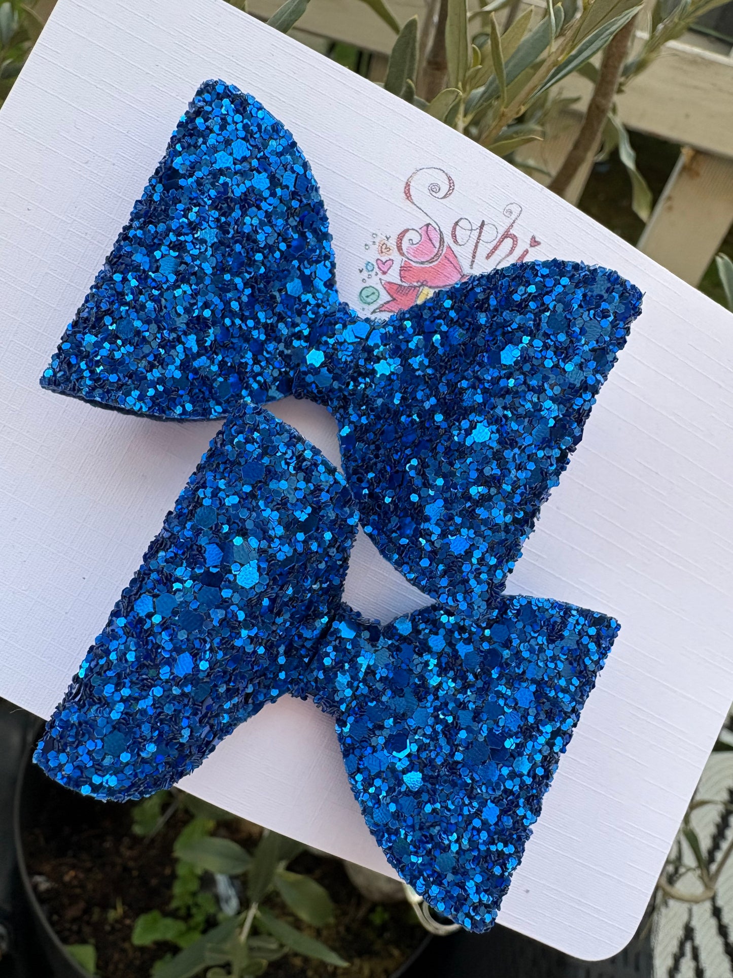 Royal Blue Chunky Glitter 2.5 inch Pigtail Bows