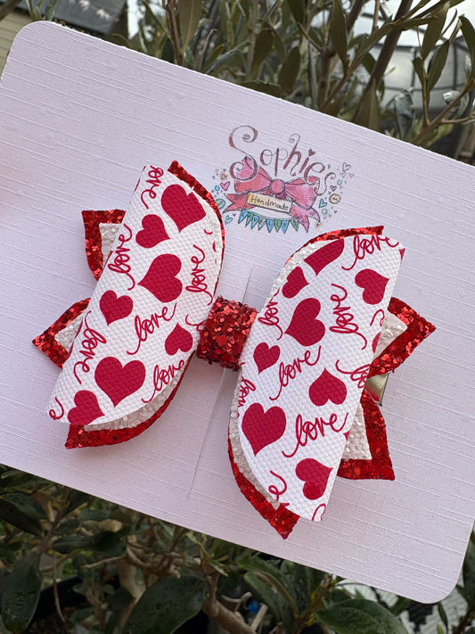 Red Love Heart 3.5inch Bows