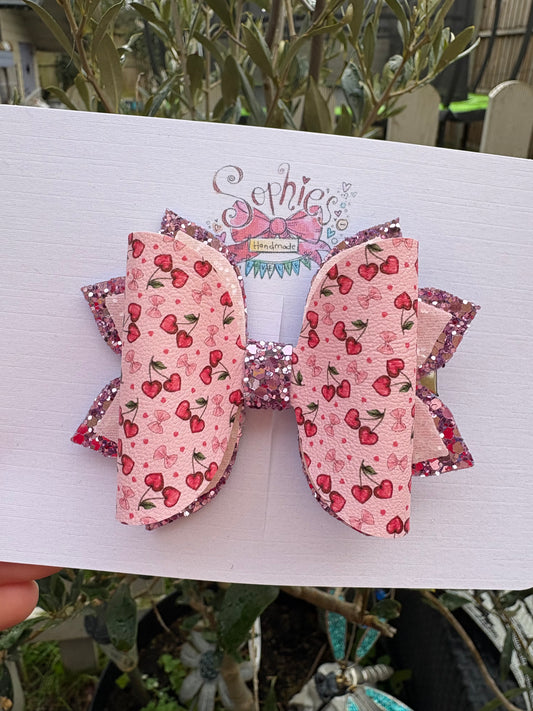 Pink Cherry Heart 3.5inch Bow