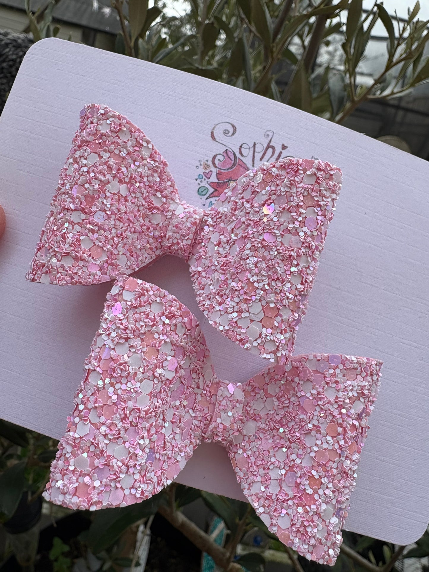Light Pink Confetti Chunky Glitter 2.5inch Pigtail Bows