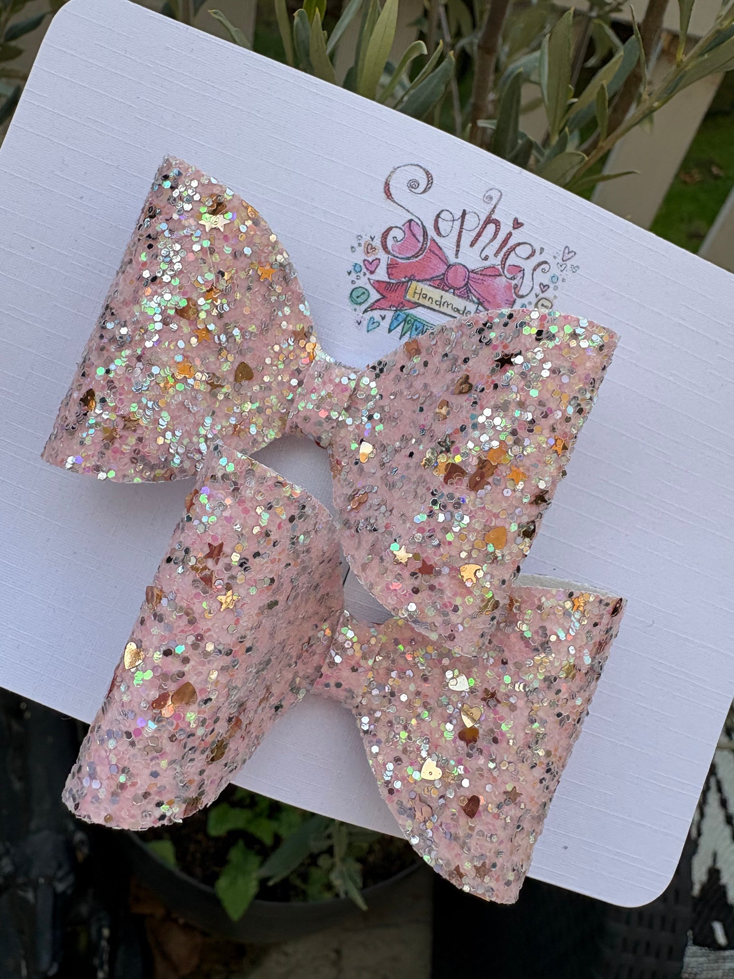 Pink Sequin Glitter 2.5inch Pigtail Bows