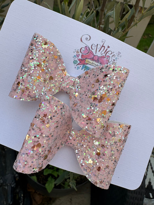 Pink Sequin Glitter 2.5inch Pigtail Bows