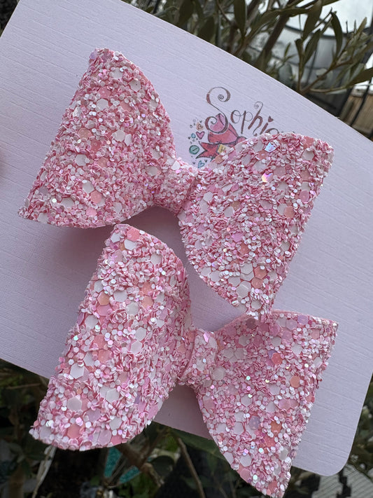 Light Pink Confetti Chunky Glitter 2.5inch Pigtail Bows
