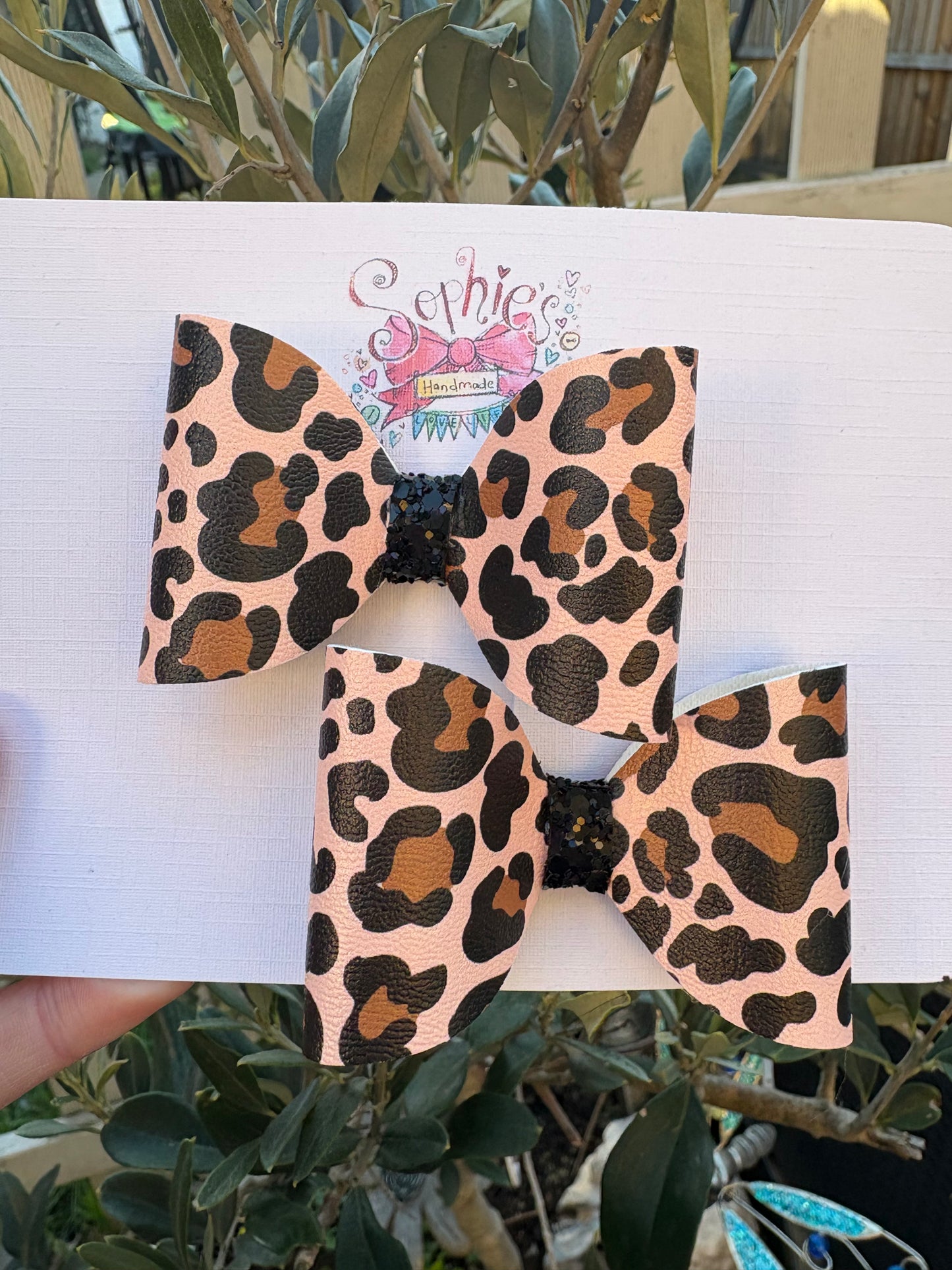 Light Pink Leopard Print Pigtail Bows