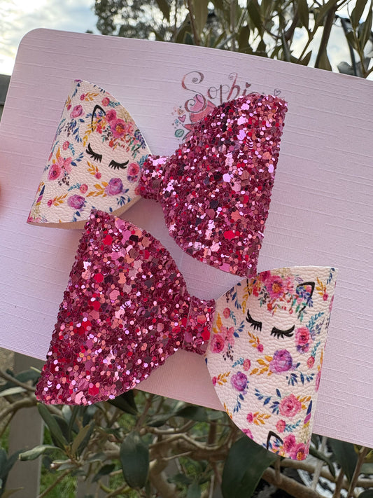 Unicorn Glitter Pigtail Bows 2.5inch