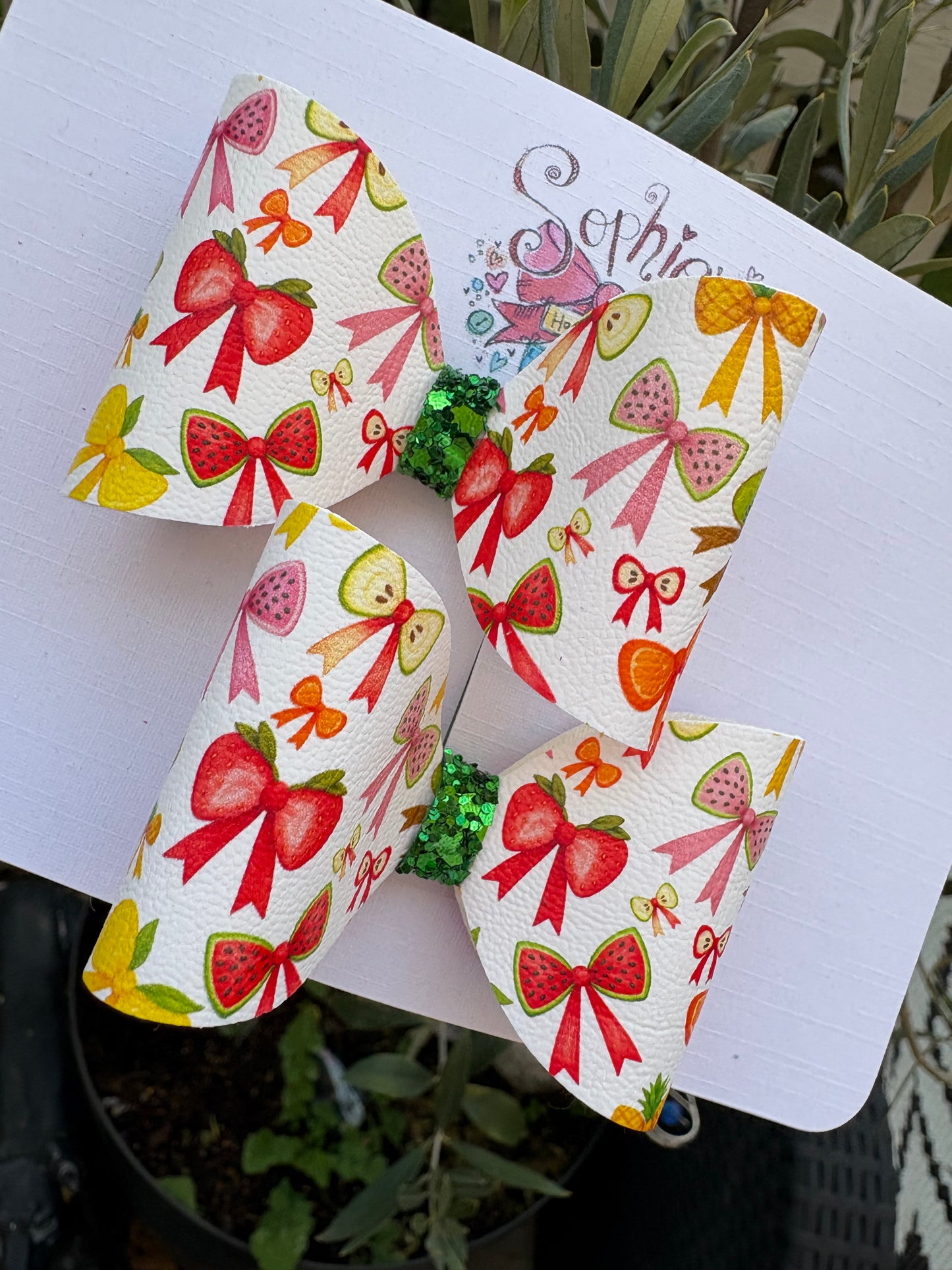 Fruit Bow Design 2.5inch Pigtail Bows