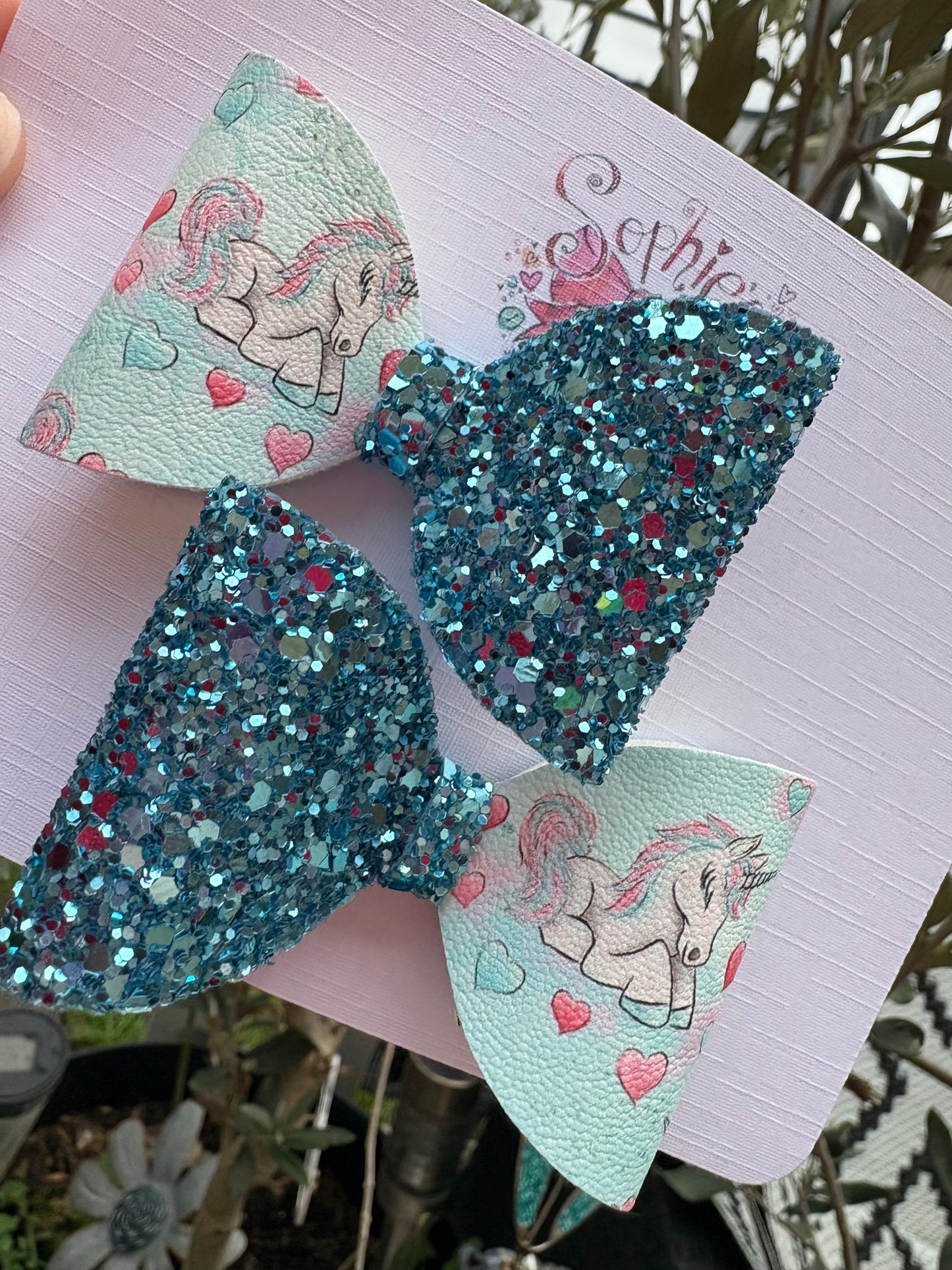 Blue Unicorn Glitter Pigtail Bows 2.5inch