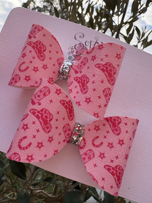 Pink Western Pigtail bows 2.5inch