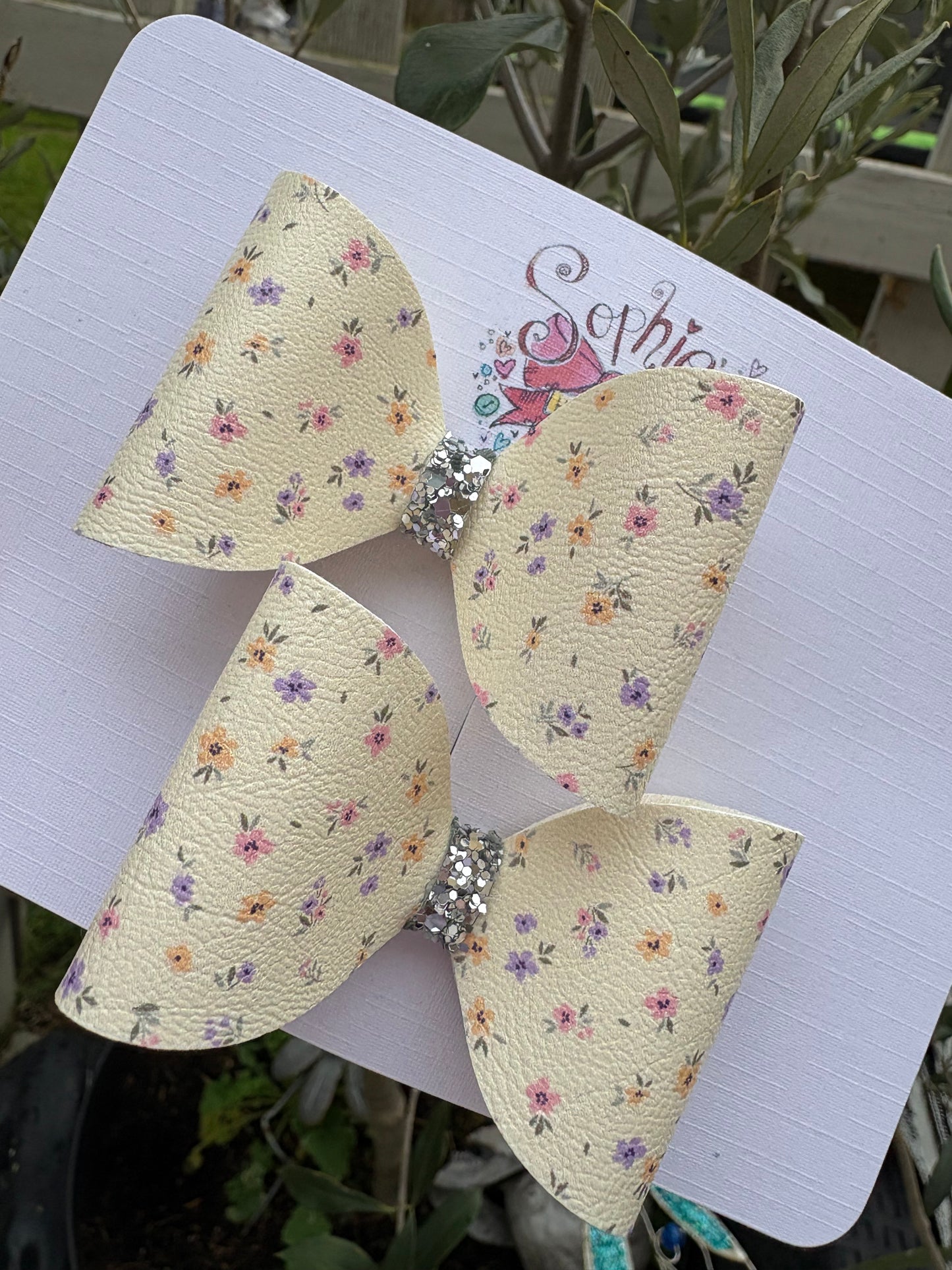 Yellow Floral 2.5inch Pigtail Bows