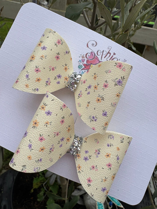 Yellow Floral 2.5inch Pigtail Bows