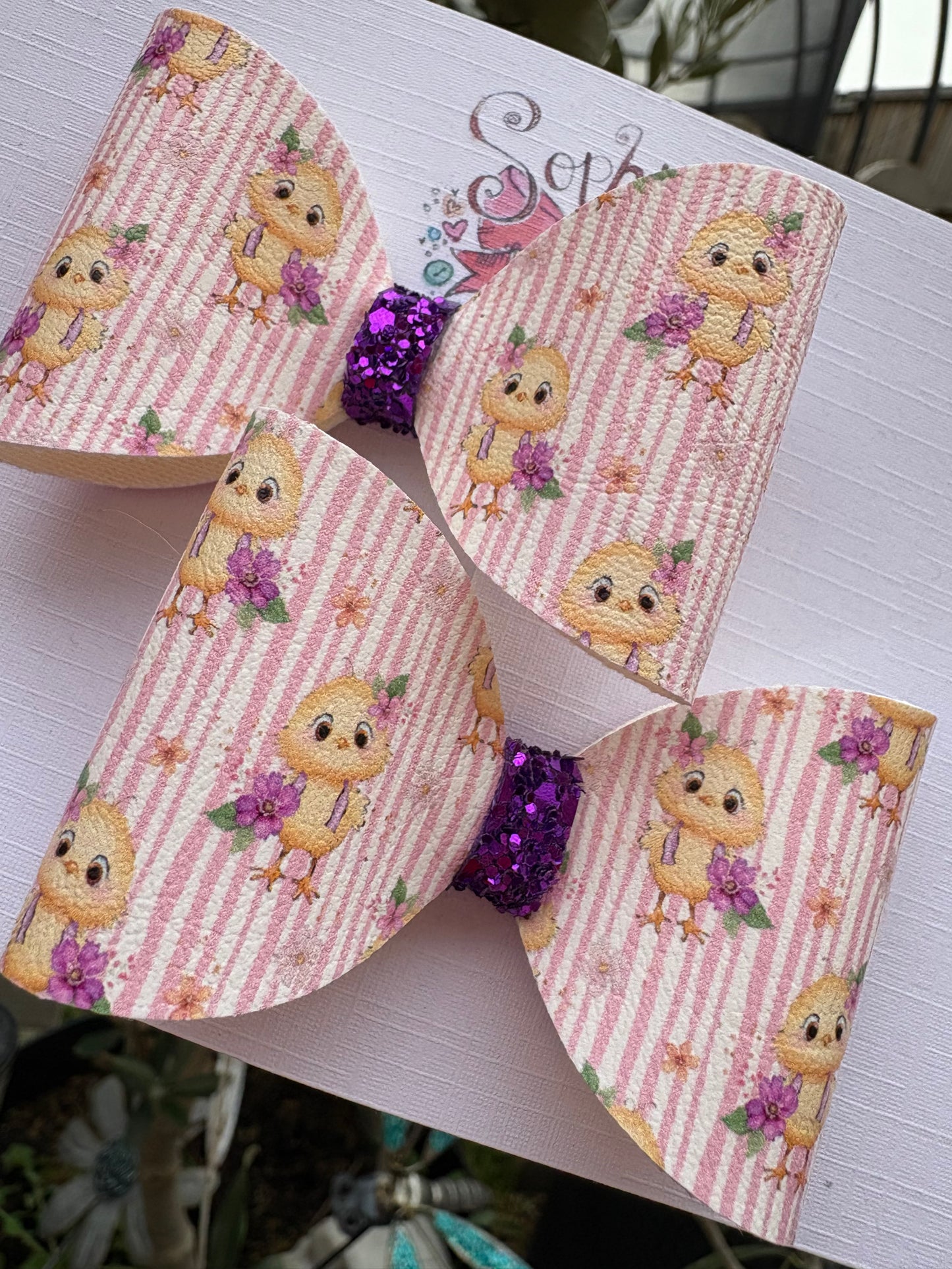 Purple Easter Chicks Pigtail Bows