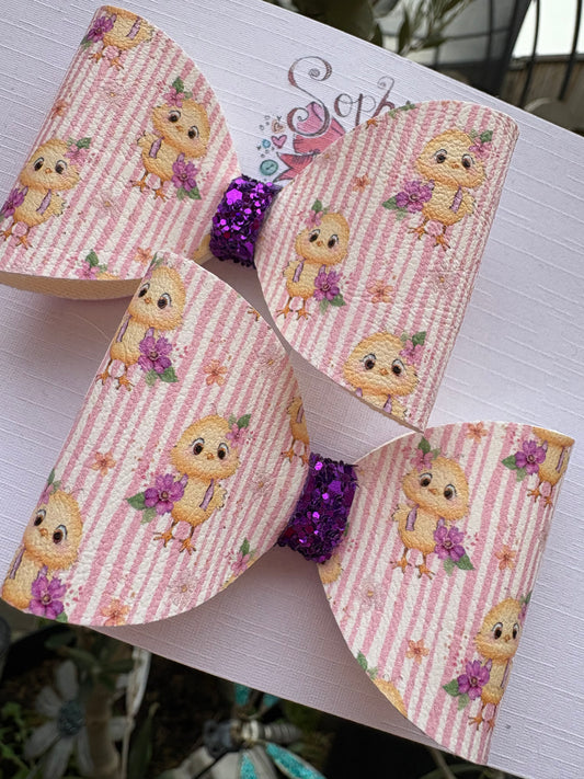 Purple Easter Chicks Pigtail Bows