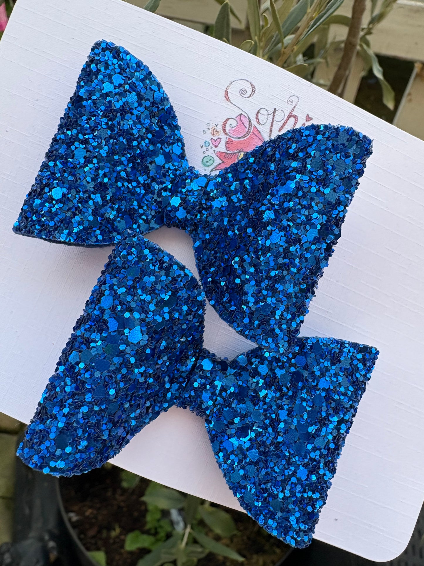 Royal Blue Chunky Glitter 2.5 inch Pigtail Bows