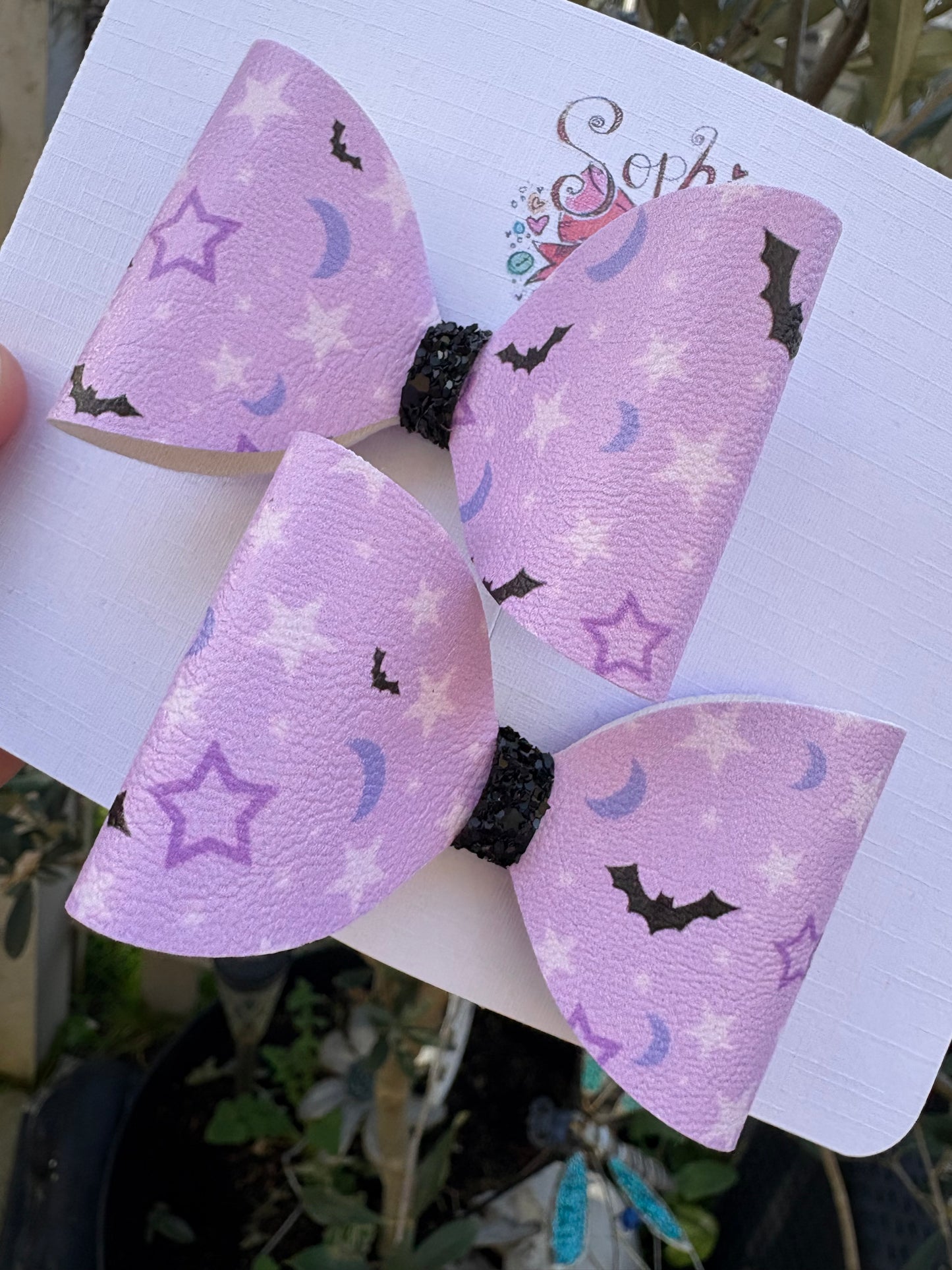 Purple Bats 2.5inch Pigtail Bows