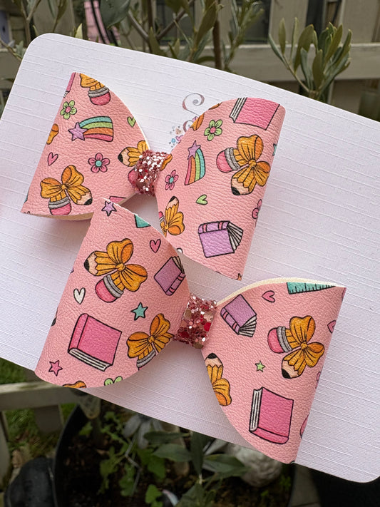 School Supplies Design Pigtail Bows