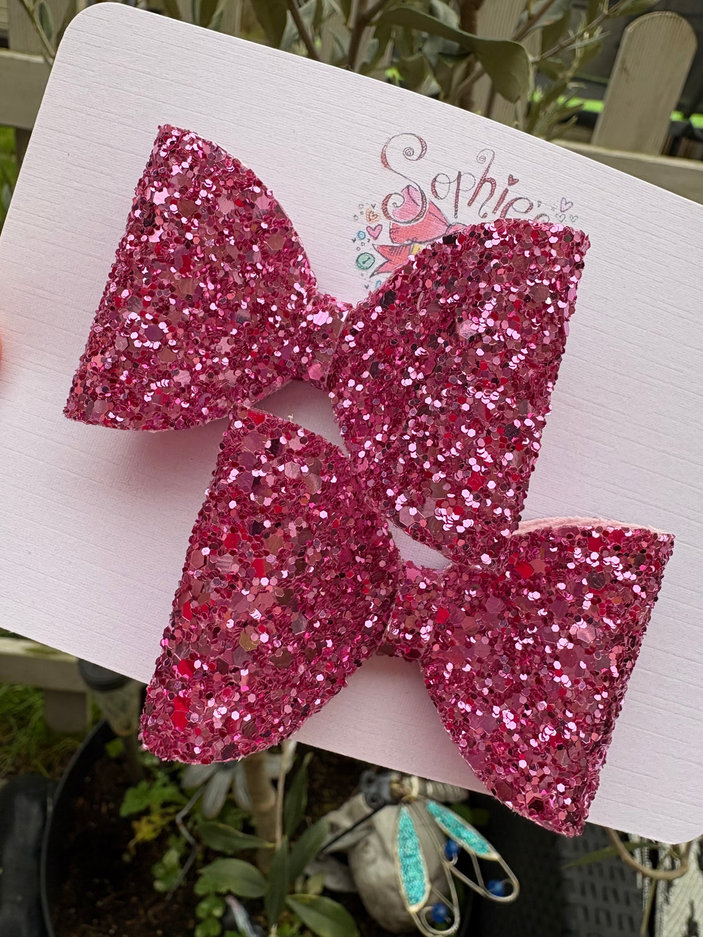 Pink Chunky Glitter 2.5inch Pigtail Bows