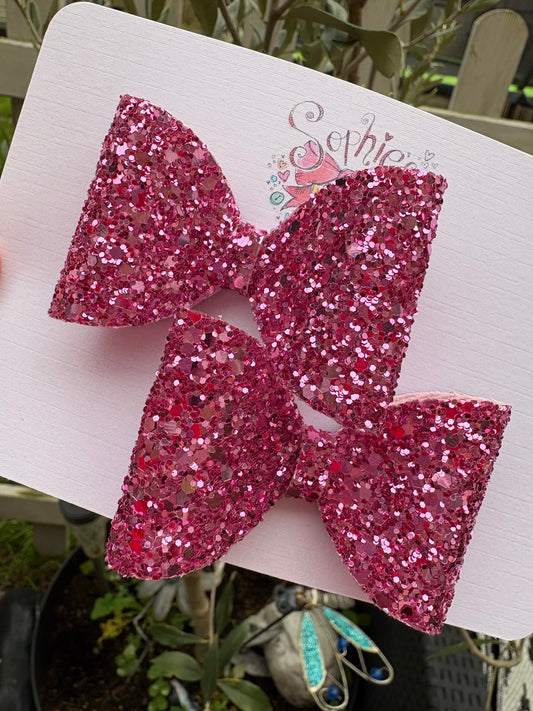 Pink Chunky Glitter 2.5inch Pigtail Bows