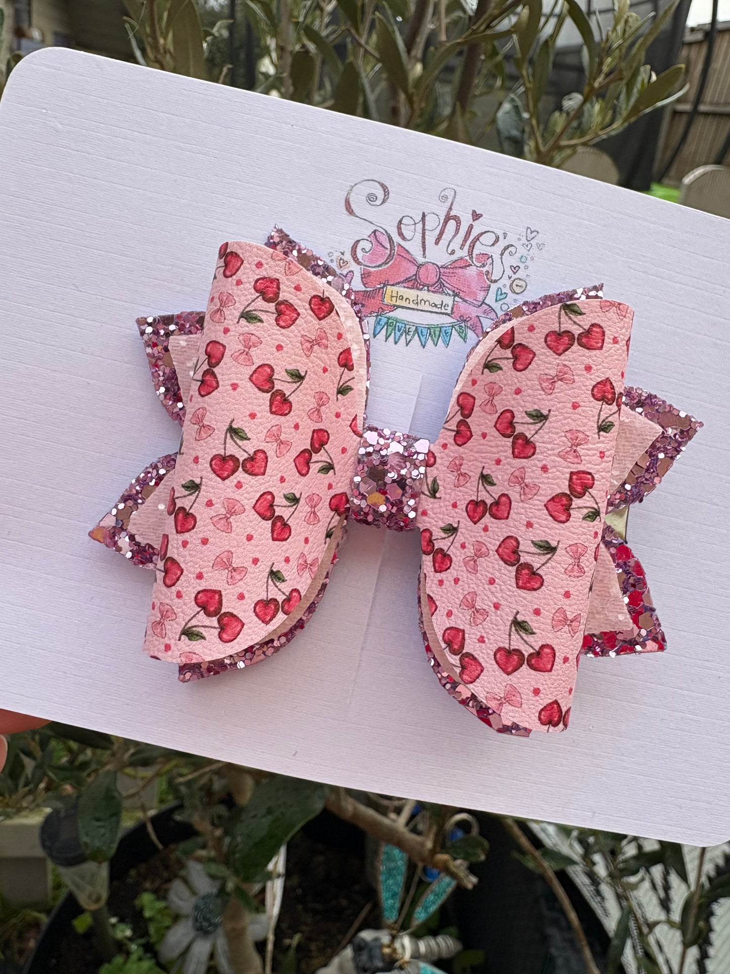 Pink Cherry Heart 3.5inch Bow