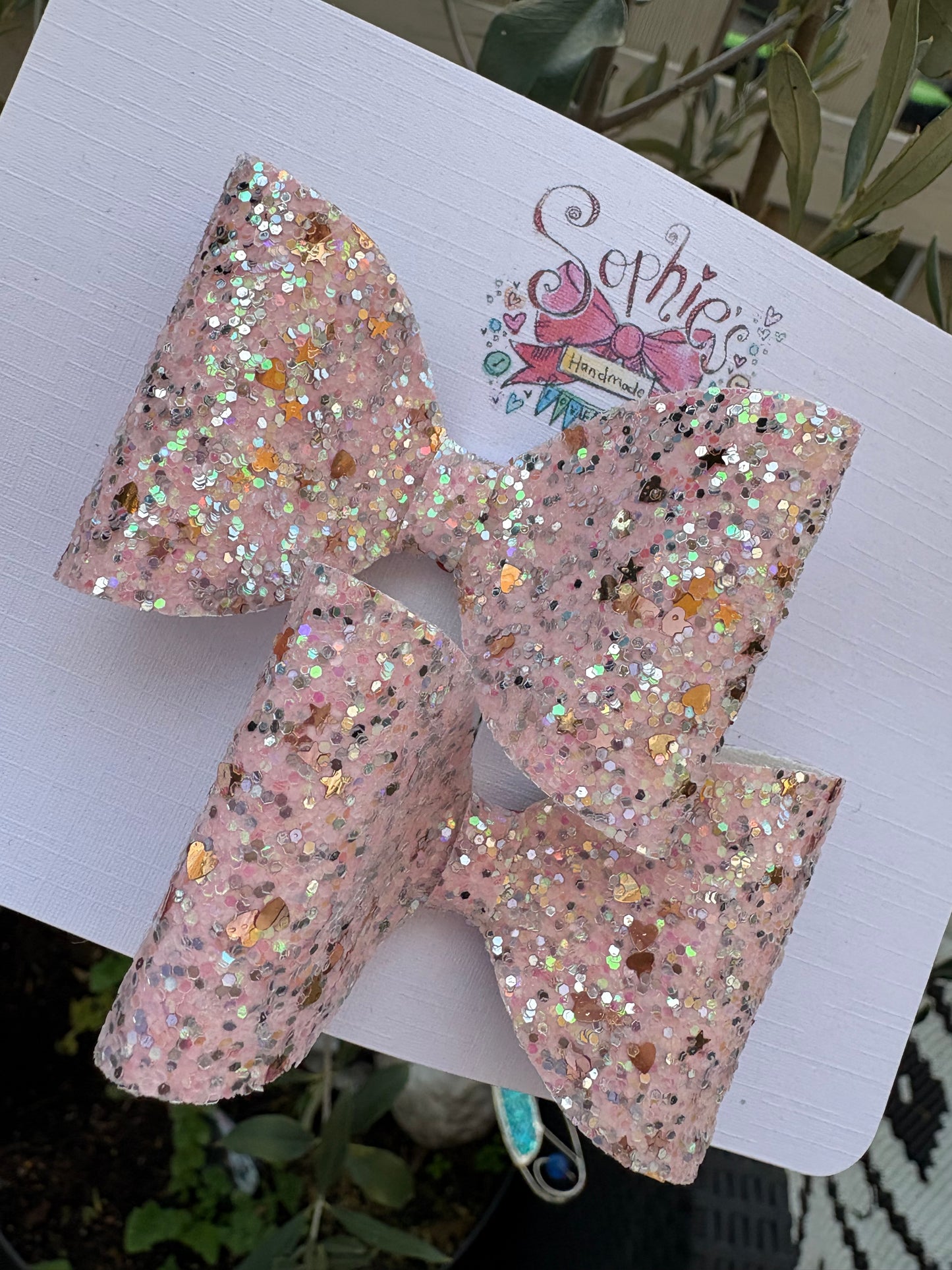 Pink Sequin Glitter 2.5inch Pigtail Bows