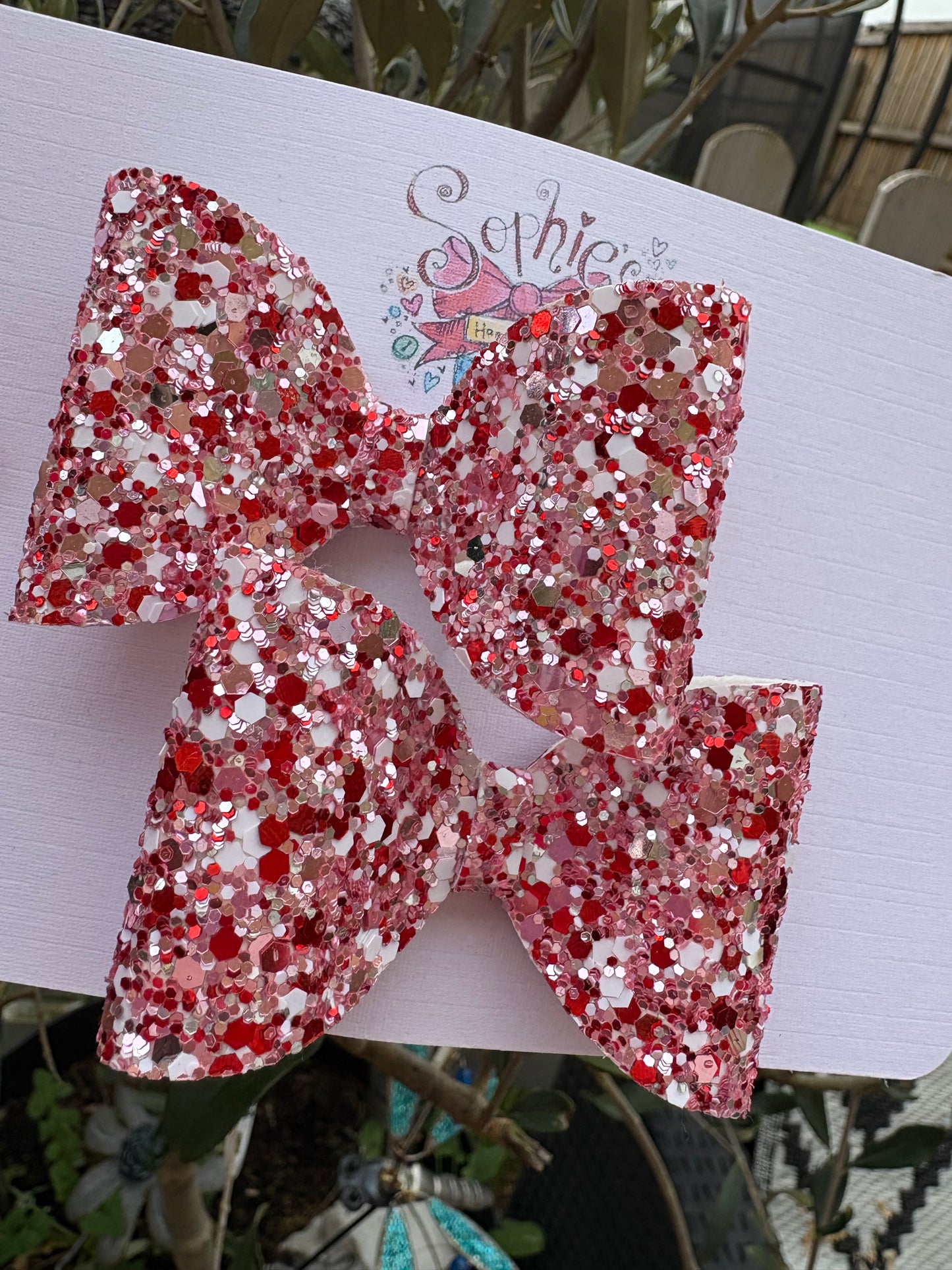 Red Love Confetti Chunky Glitter 2.5inch Pigtail Bows