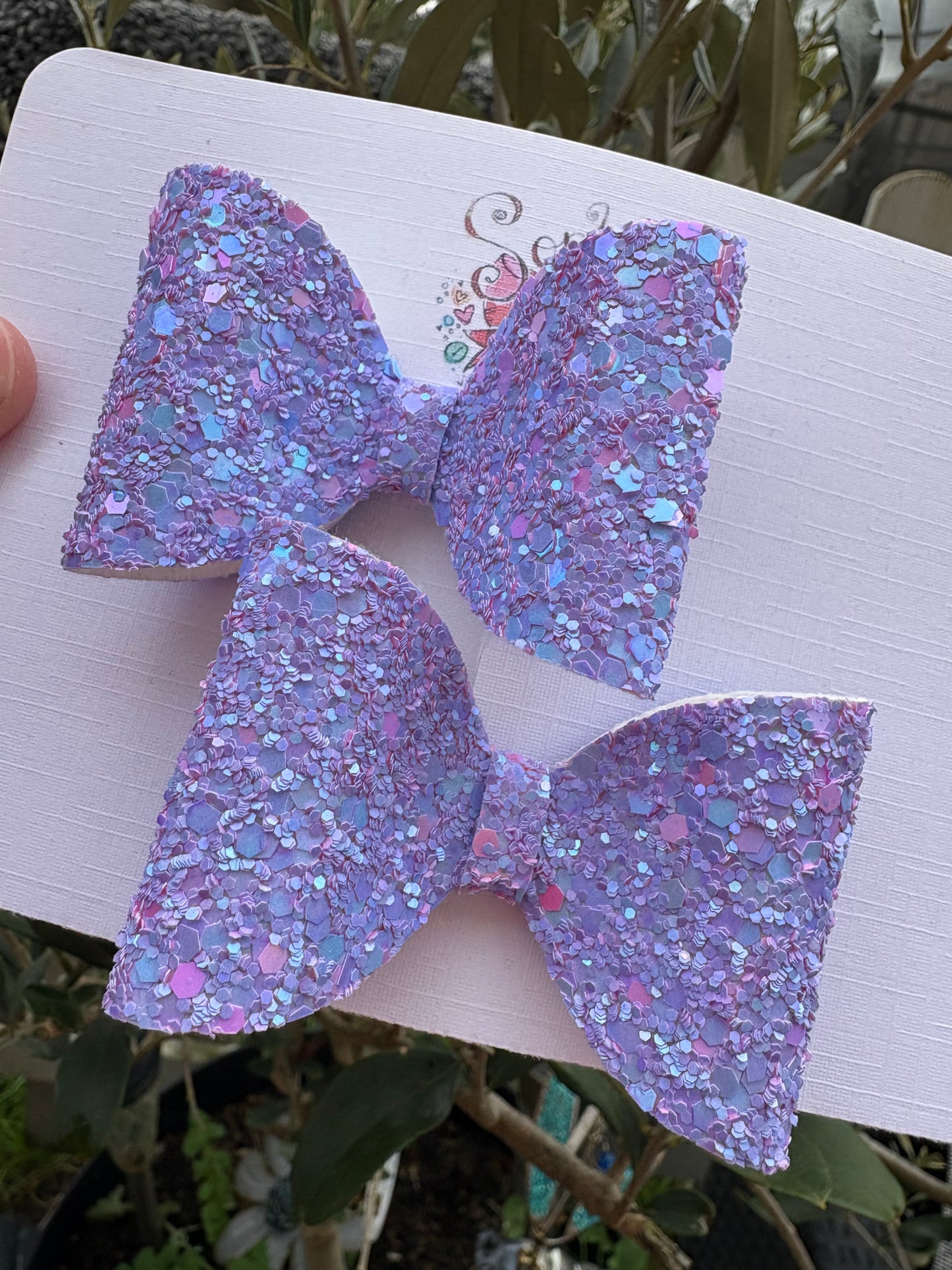 Purple Confetti Chunky Glitter 2.5inch Pigtail Bows