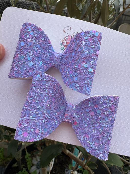 Purple Confetti Chunky Glitter 2.5inch Pigtail Bows