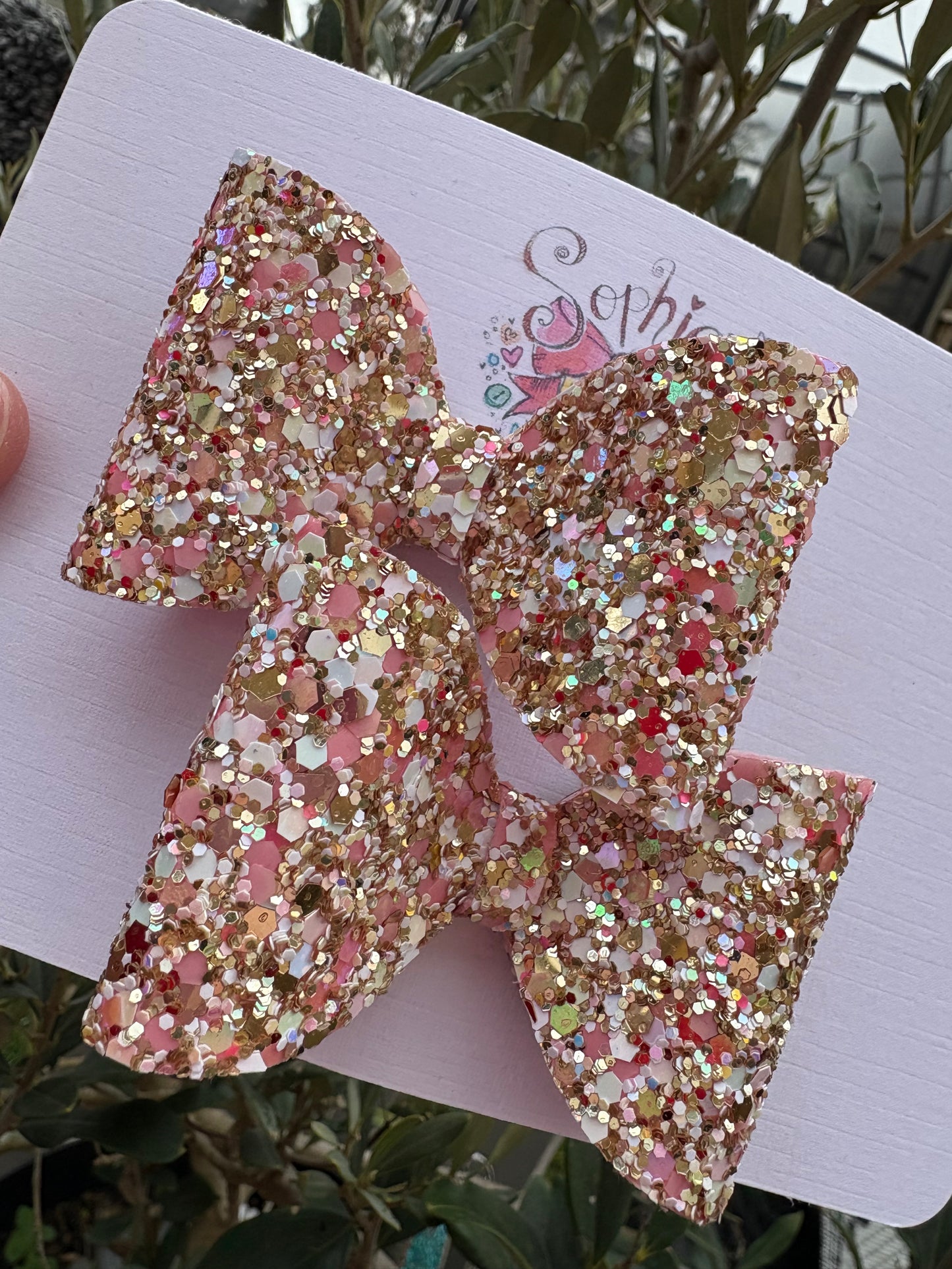 Golden Pink Confetti Chunky Glitter 2.5inch Bows