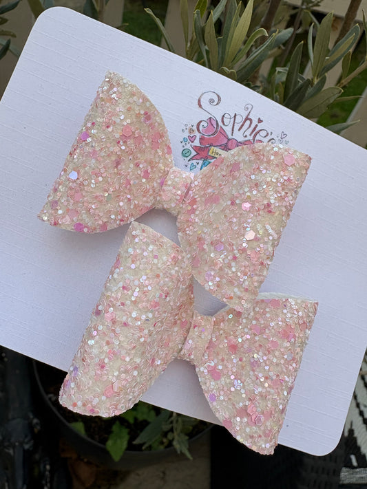 Cream Heart Sequins Pigtail Bows