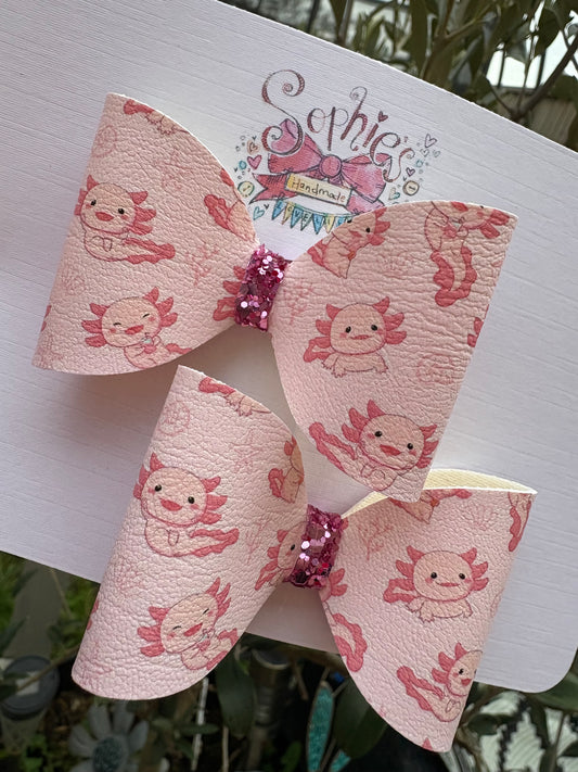Axolotl Pink Pigtail Bows 2.5inch
