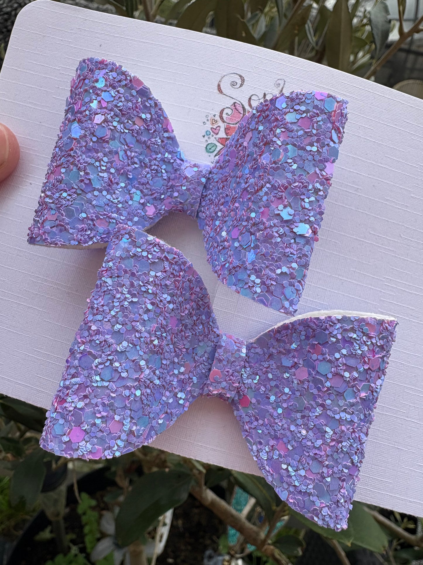 Purple Confetti Chunky Glitter 2.5inch Pigtail Bows