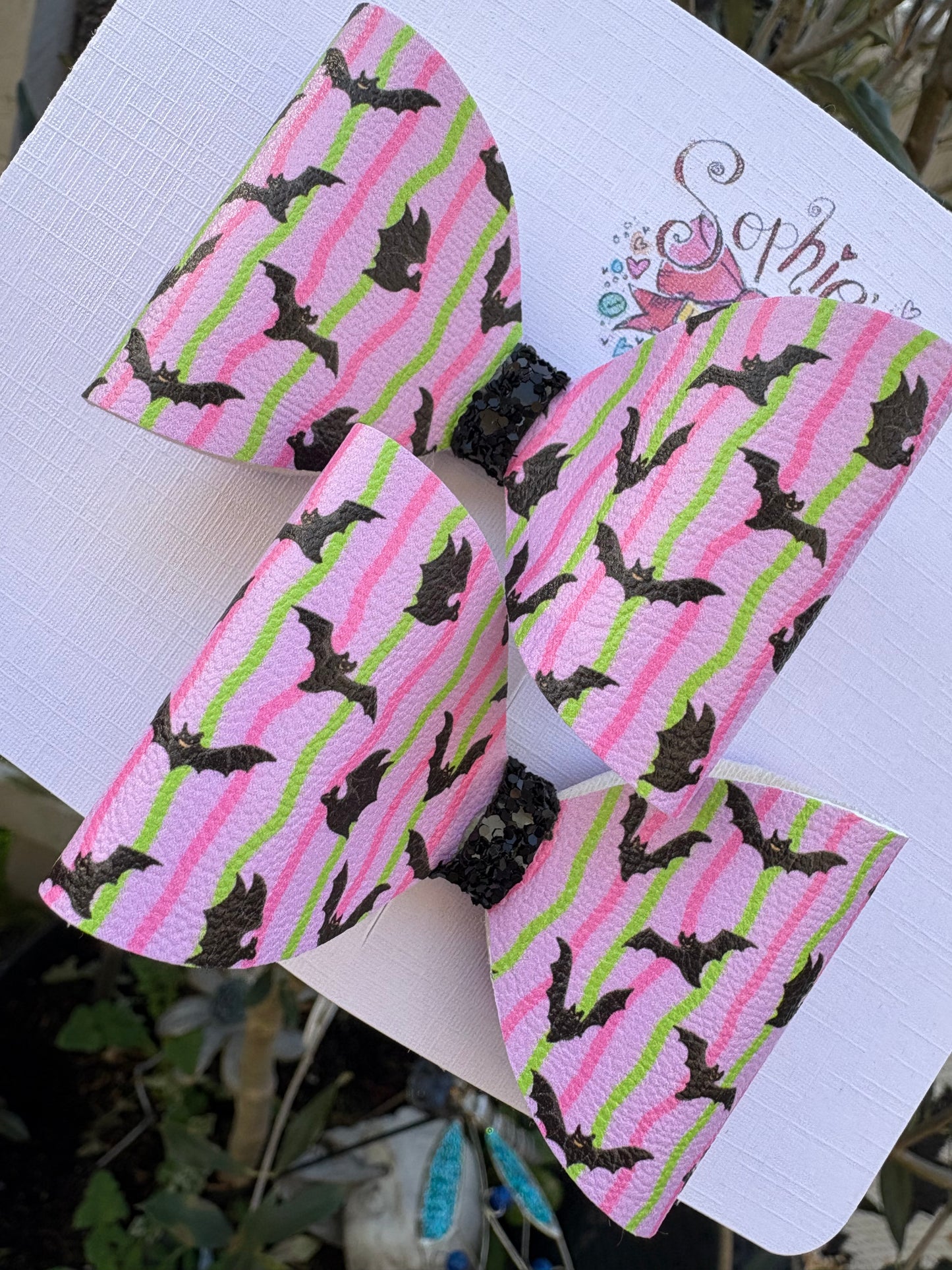 Neon Stripe Bats 2.5inch Pigtail Bows