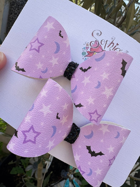 Purple Bats 2.5inch Pigtail Bows