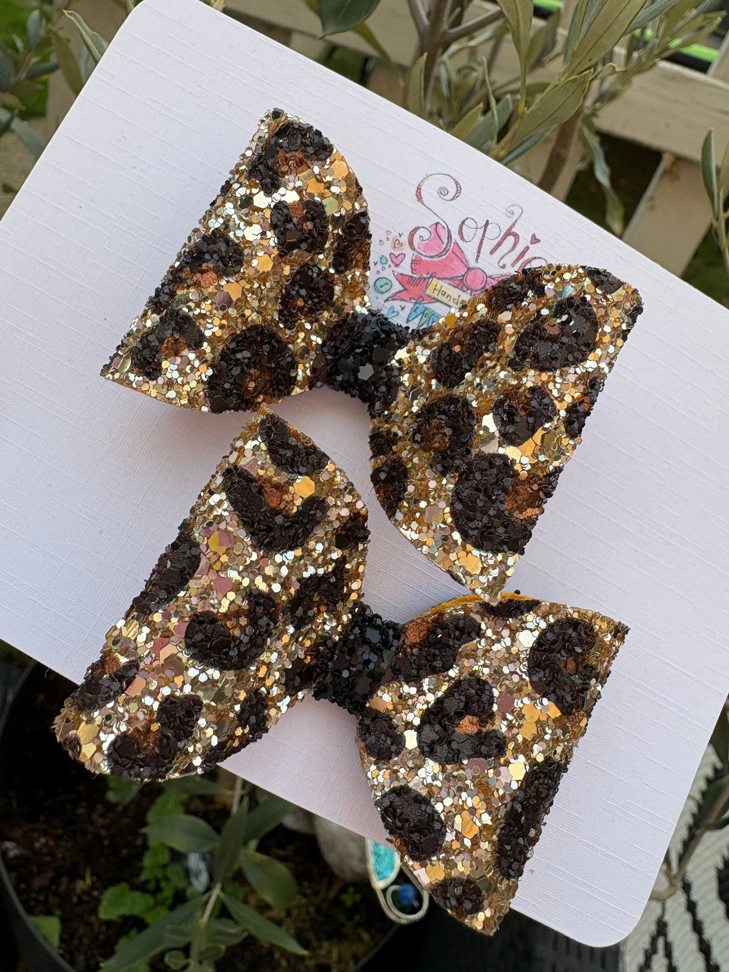 Leopard Print Chunky Glitter 2.5inch Pigtail Bows