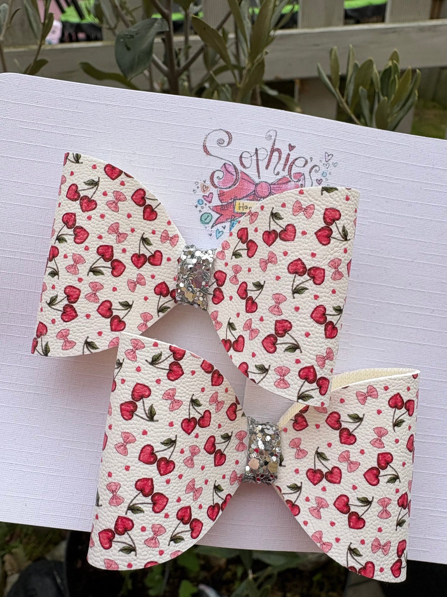 White Heart Cherry 2.5inch pigtail bows