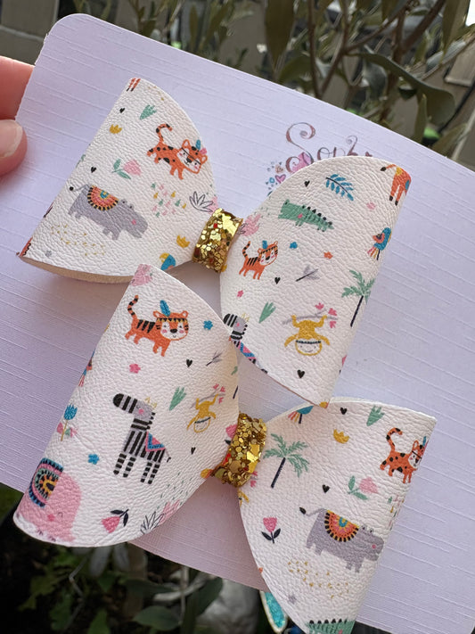 Jungle Animal Pigtail Bows 2.5inch