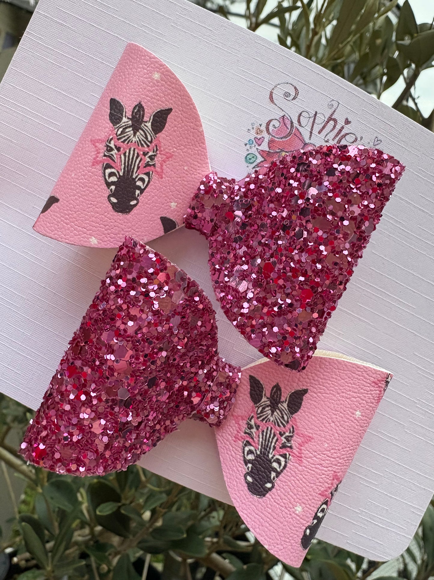 Funky Zebra Glitter Pigtail Bows 2.5inch