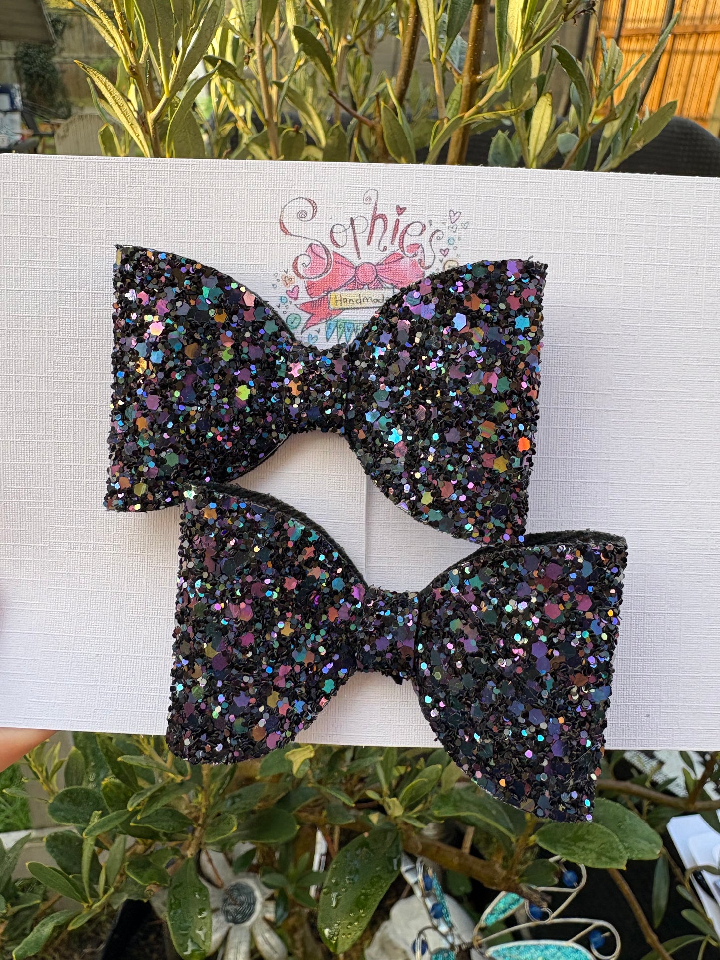 Black Stardust Chunky Glitter Bows