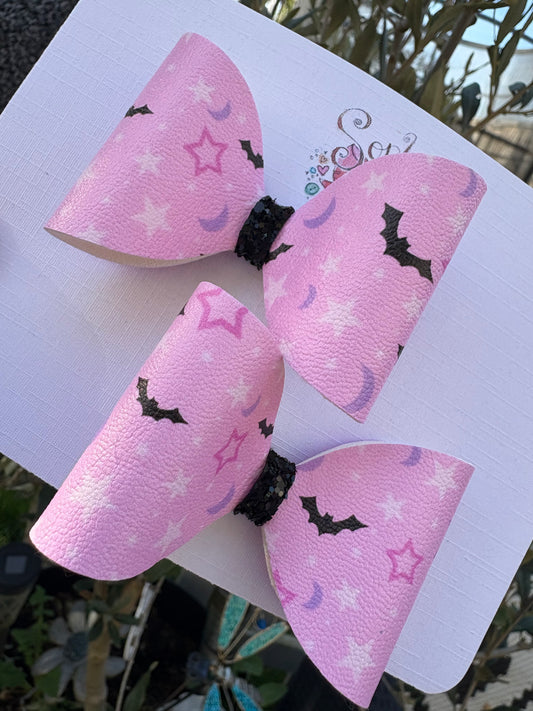 Pink Bats 2.5inch Pigtail Bows