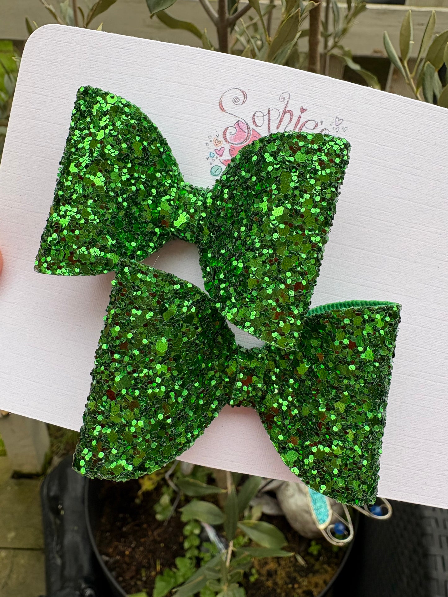 Dark Green Chunky Glitter 2.5inch Pigtail Bows