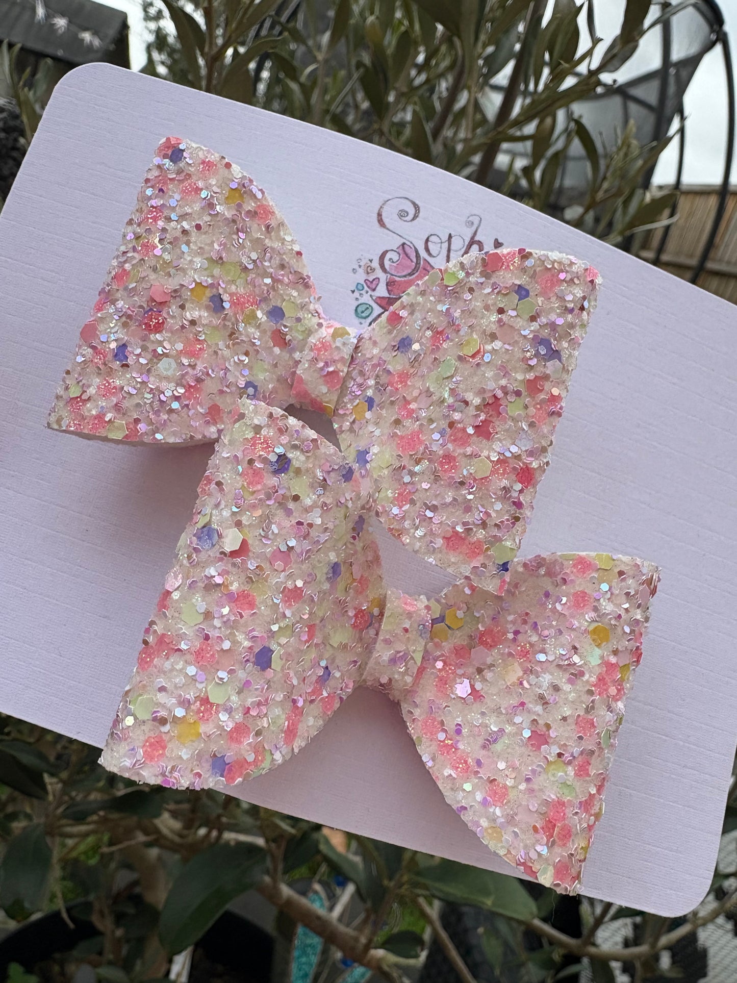 White Colourful Confetti Glitter 2.5inch Pigtail Bows