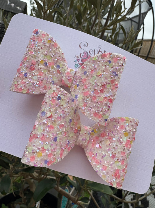 White Colourful Confetti Glitter 2.5inch Pigtail Bows