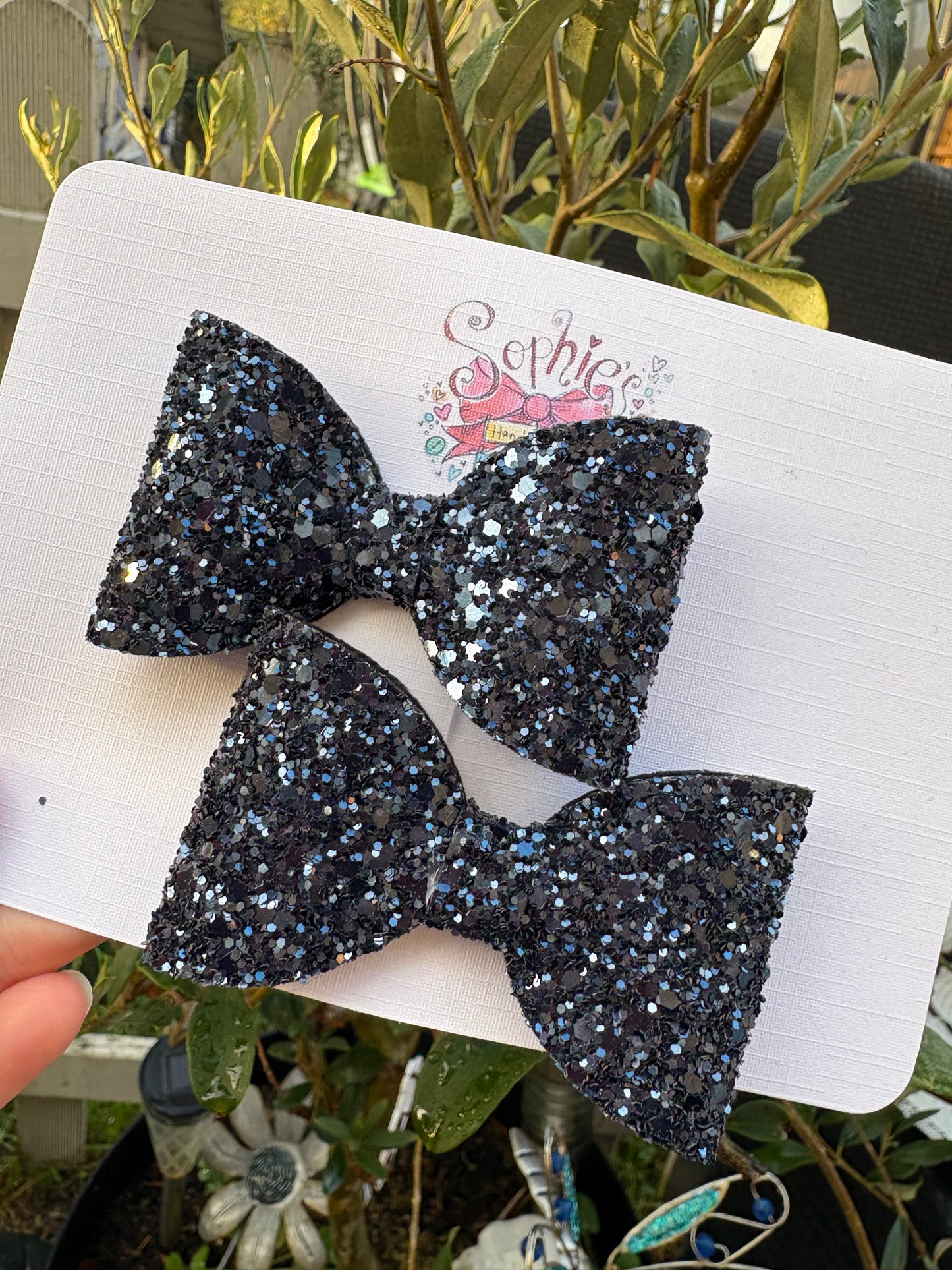 Navy Chunky Glitter Bows