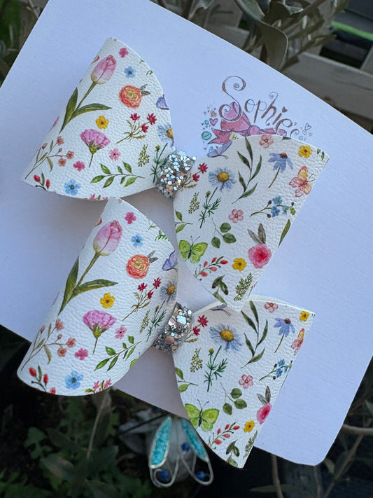 Spring Flowers 2.5inch Pigtail Bows