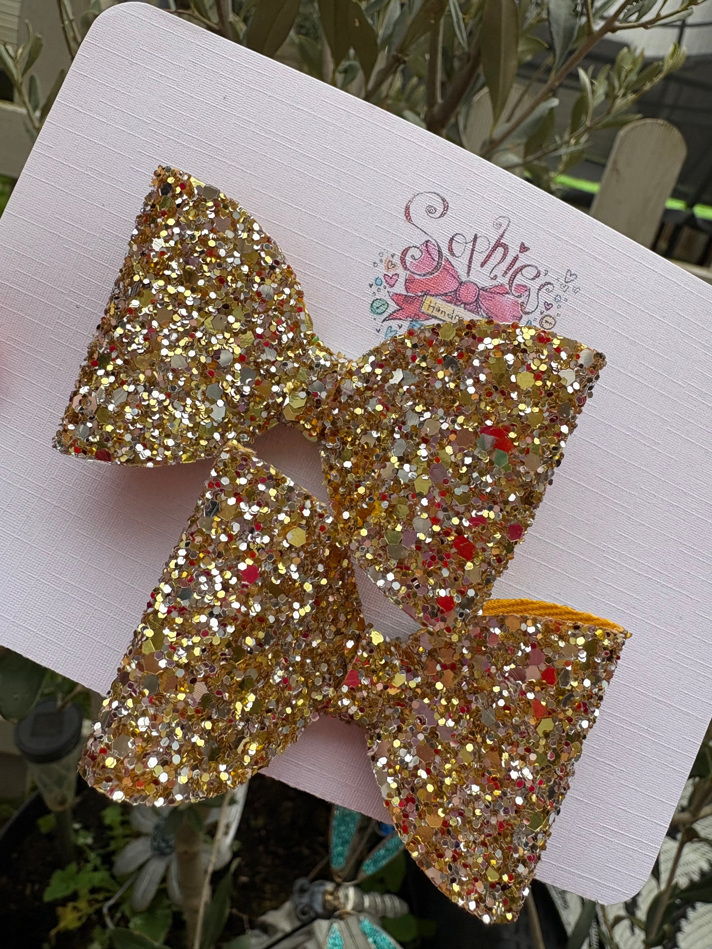 Golden Silver Chunky Glitter 2.5inch Pigtail Bows