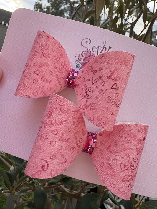 Pink Love Pigtail Bows 2.5inch