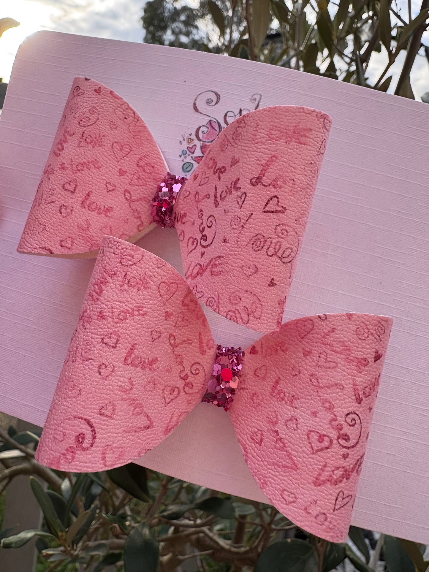 Pink Love Pigtail Bows 2.5inch